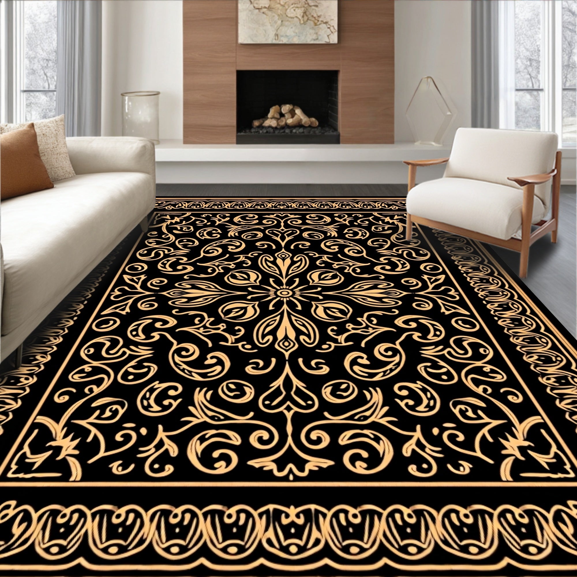 Ornate Floral Scrollwork Pattern Rug