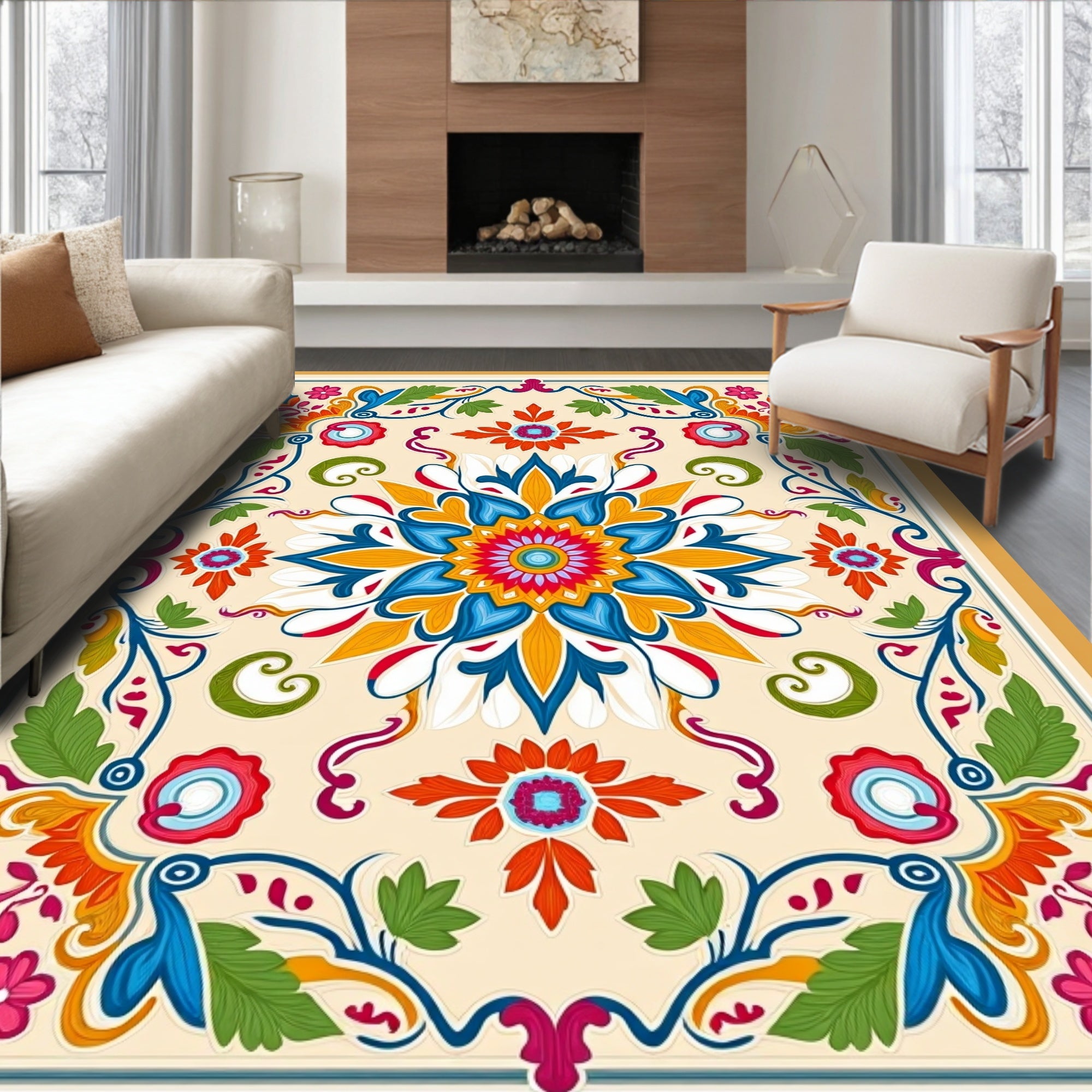 Vibrant Floral Medallion Inspired Pattern Rug