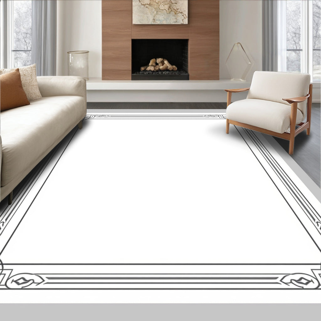 Art Deco Geometric Floral Border Design Rug