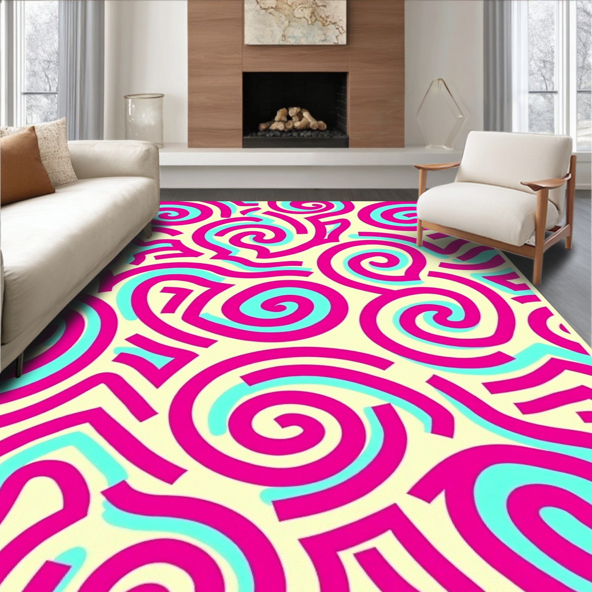 Vibrant Swirls Lines Pattern Rug