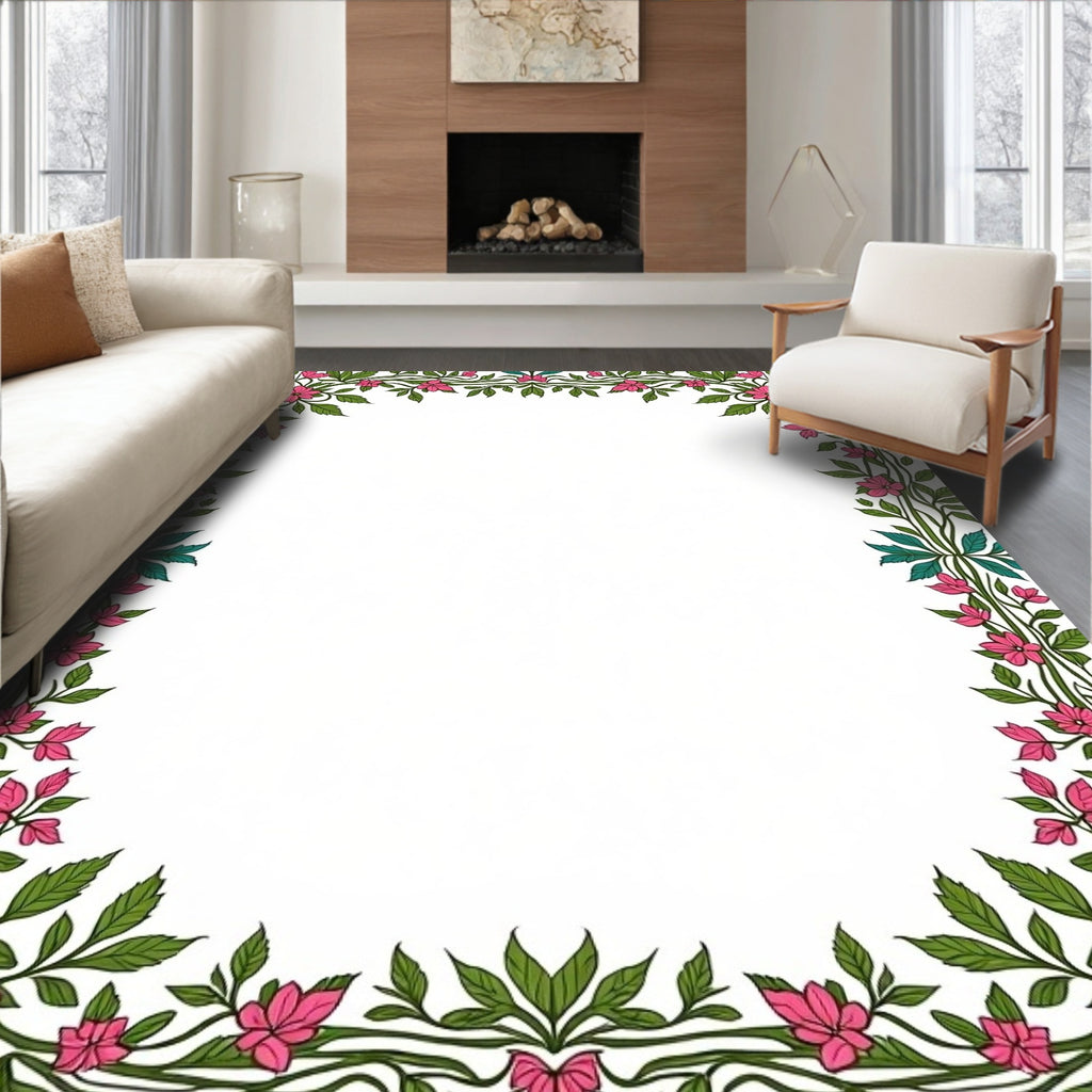 Pink Floral Vine Border Design Rug