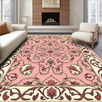 Ornate Floral Scrollwork Pink Rug