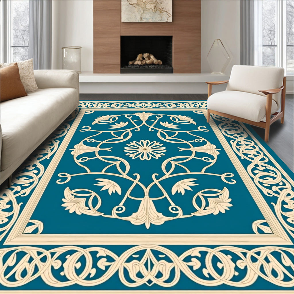 Ornate Floral Scrollwork Design Rug