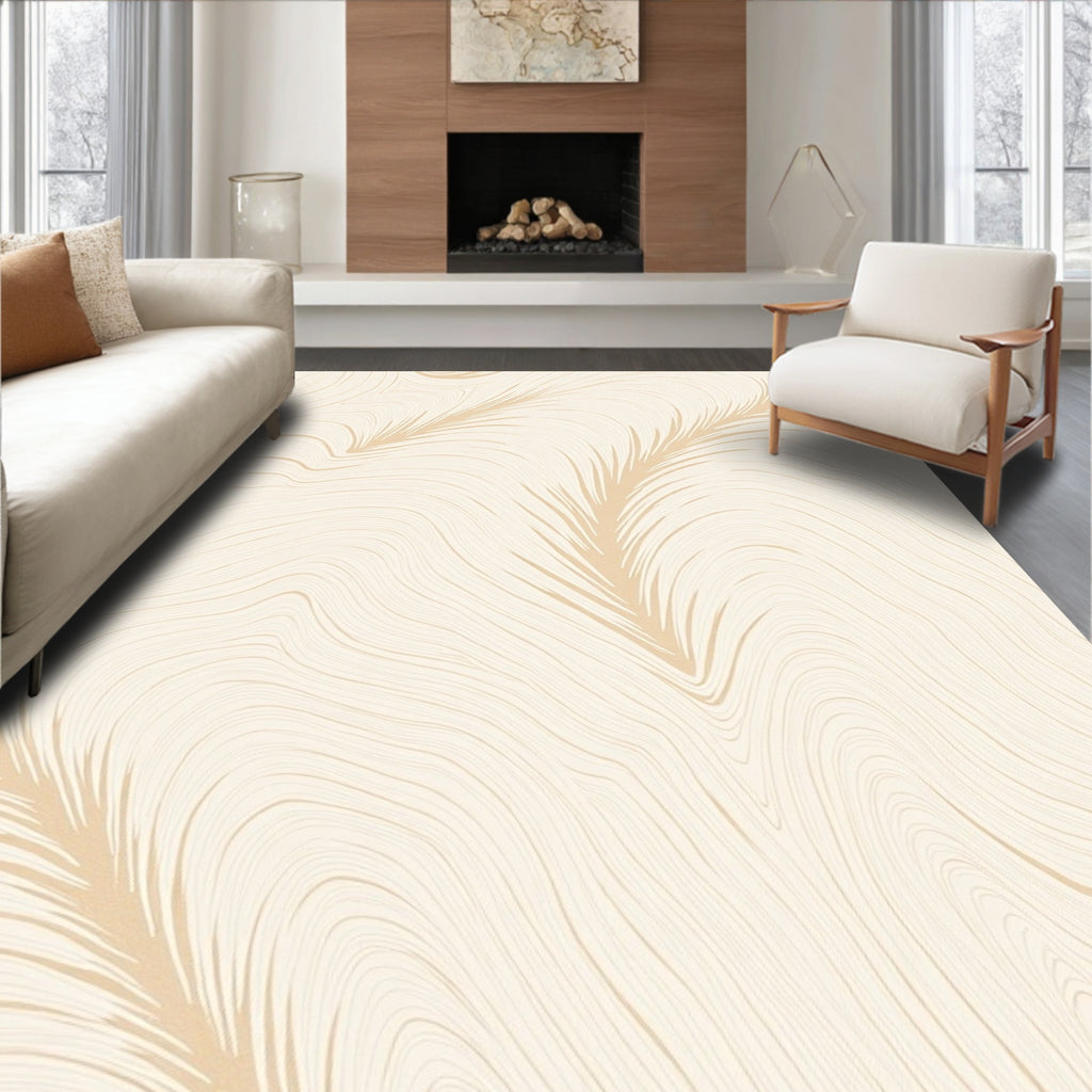 Abstract Cream Feather Lines Rug