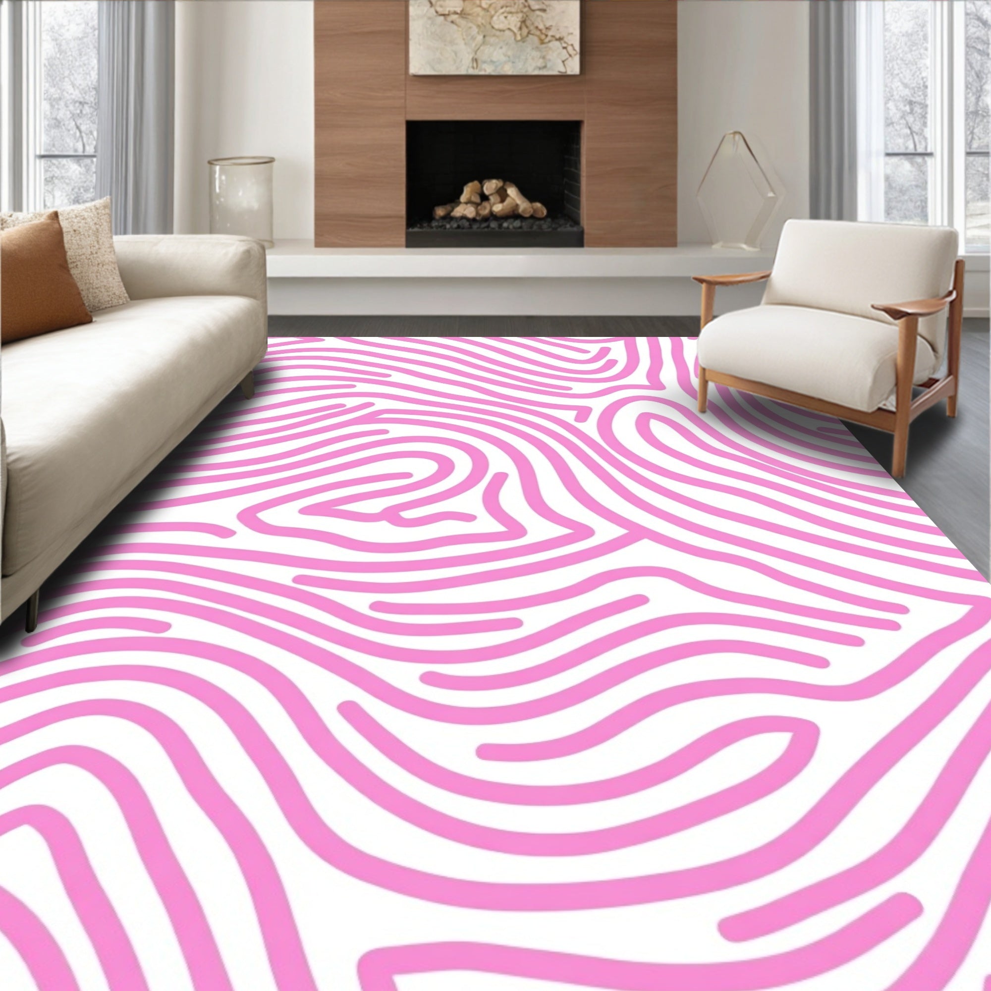 Abstract Pink Wavy Lines Rug