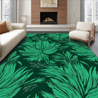 Deep Green Leaf Pattern Rug