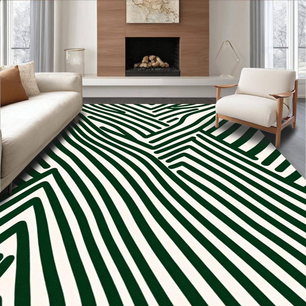 Bold Green Wavy Art Pattern Rug