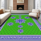 Green And Blue Intricate Star Pattern Rug