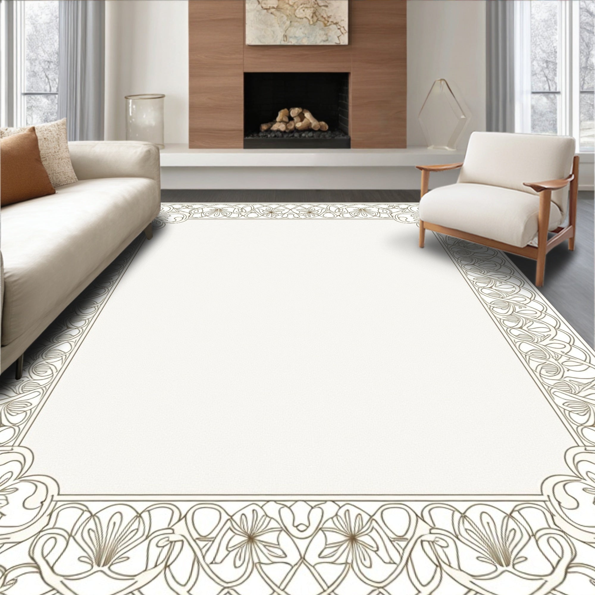 Art Nouveau Floral Scrollwork Outline Rug