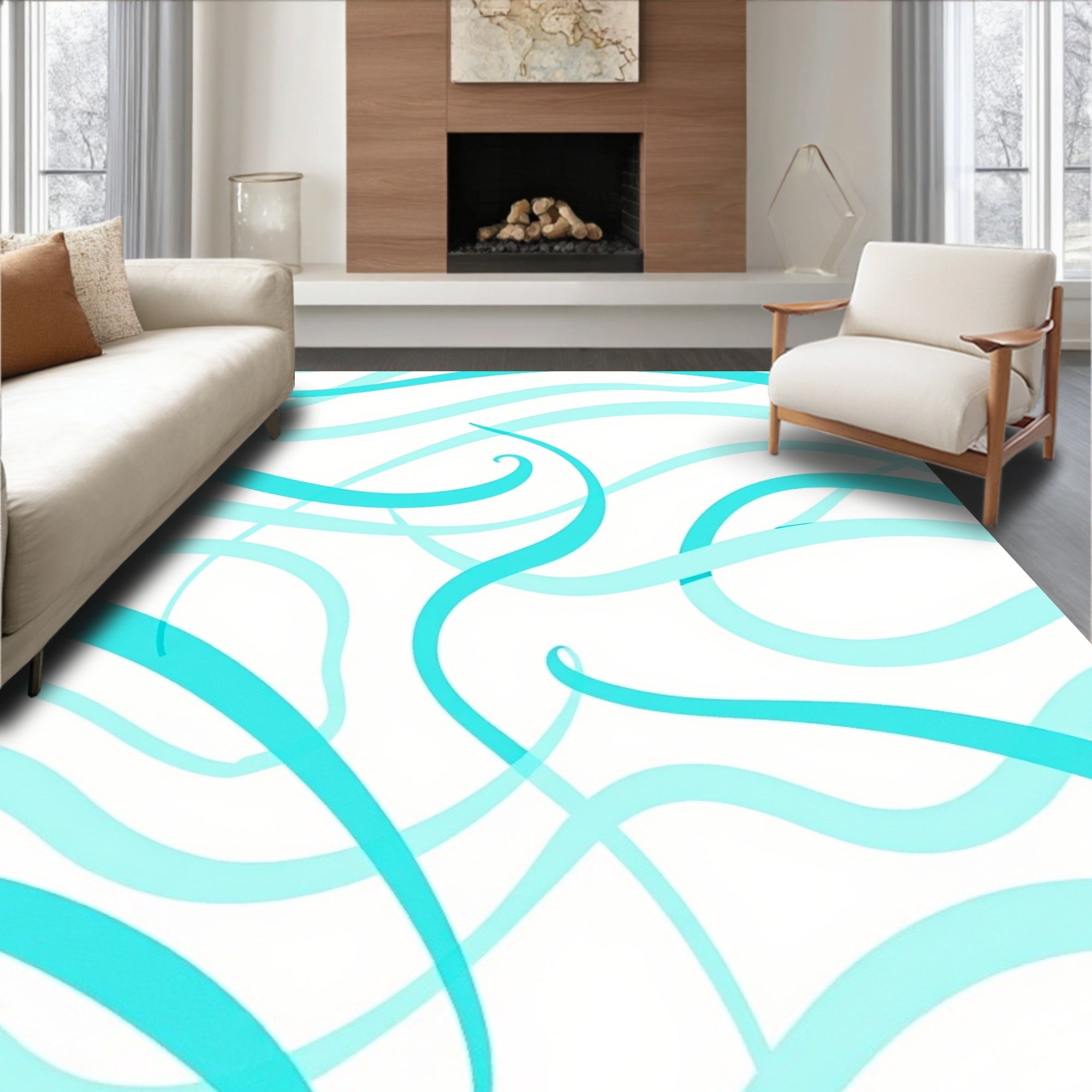 Turquoise Swirl Abstract Pattern Rug