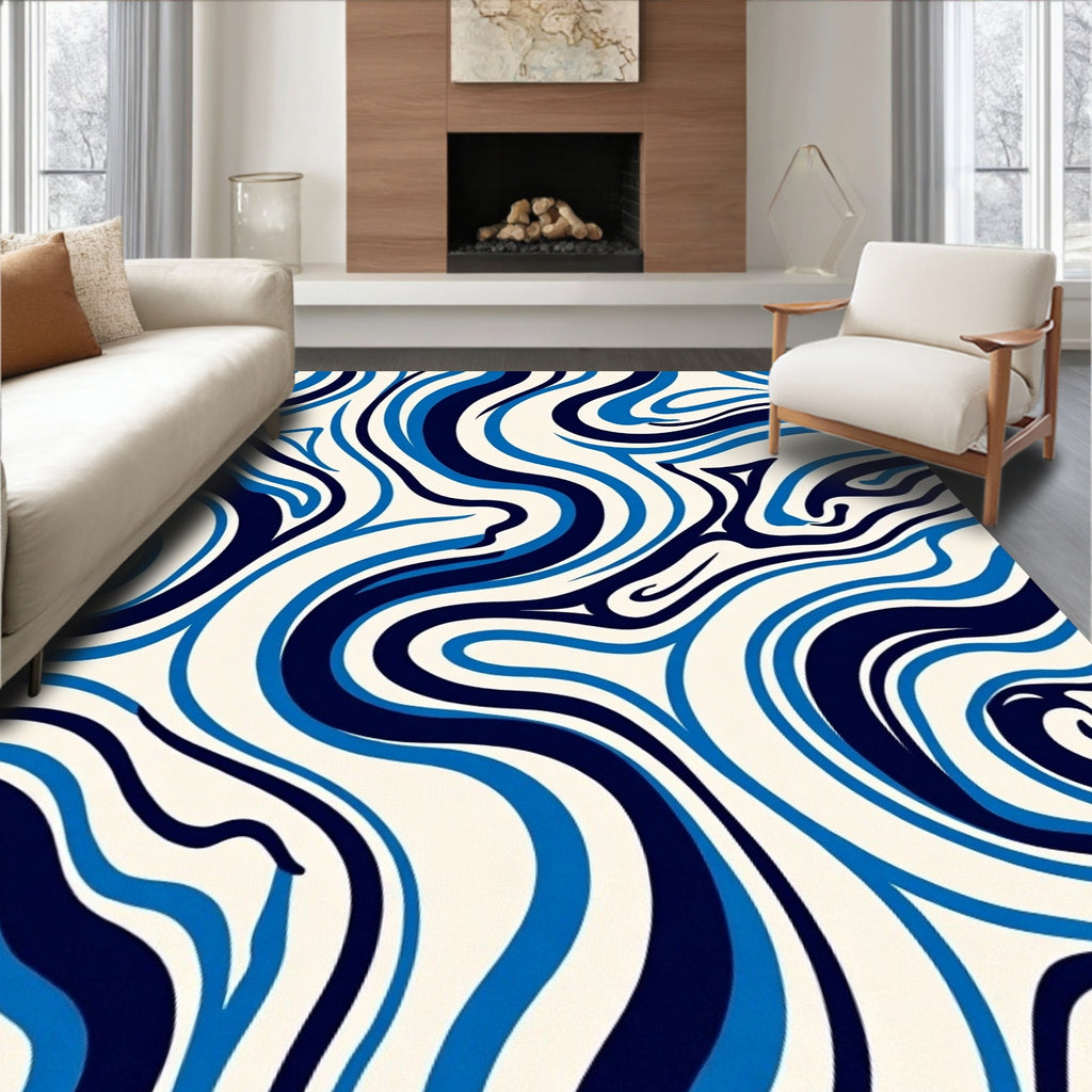 Abstract Blue Swirl Pattern Rug