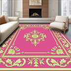 Ornate Floral Border Pink Rug