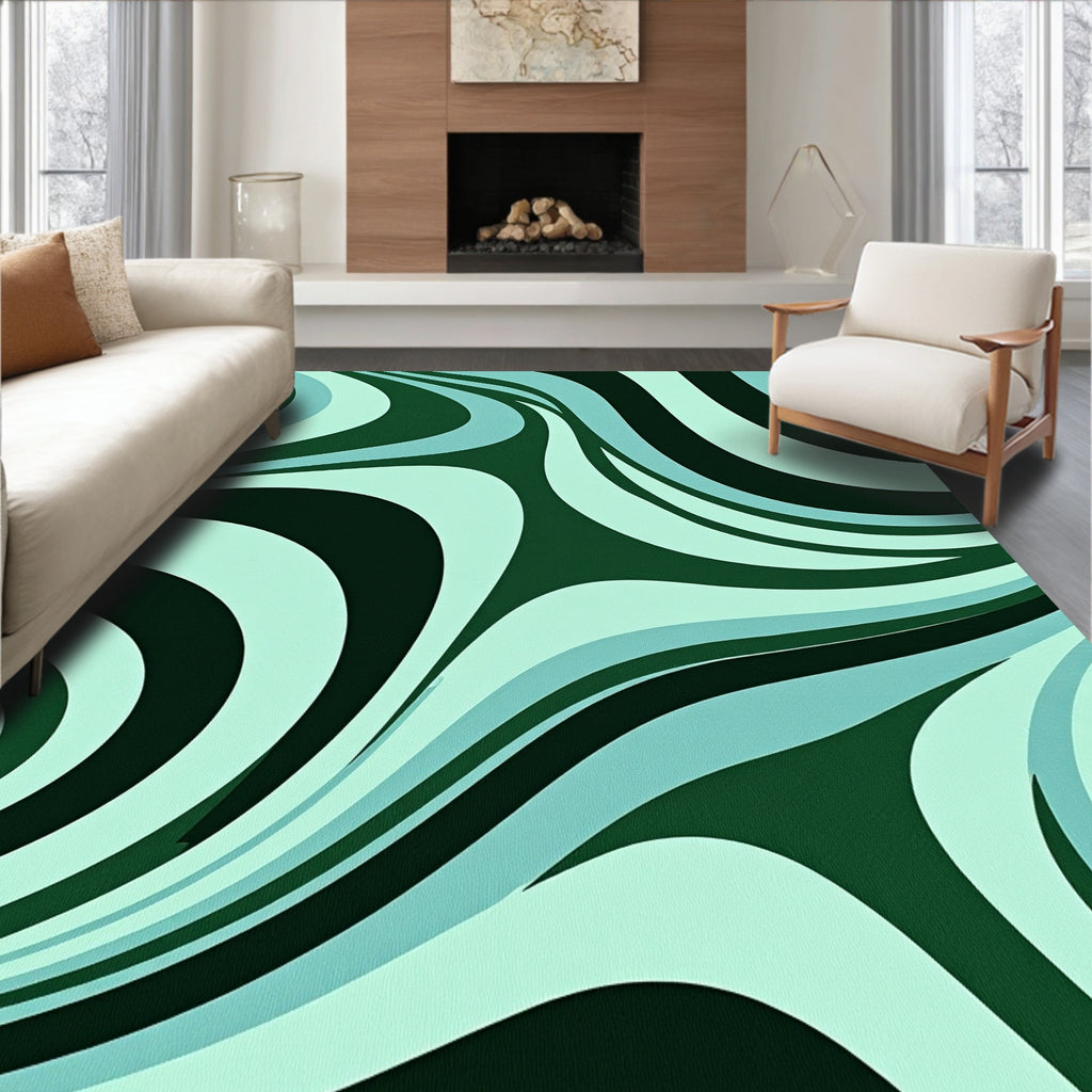 Abstract Flowing Swirls Teal Pattern Rug