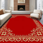 Red Gold Ornate Floral Border Rug