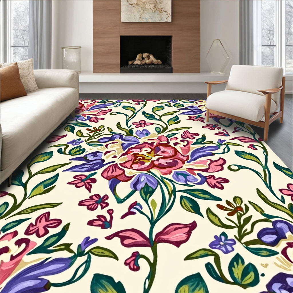 Bold Floral Patterned Lush Design Rug