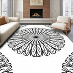 Intricate Black Floral Mandala Design Rug