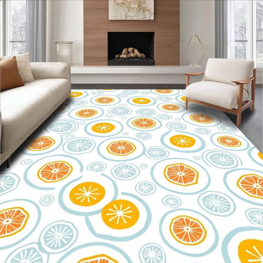 Whimsical Citrus Round Pattern Print Rug