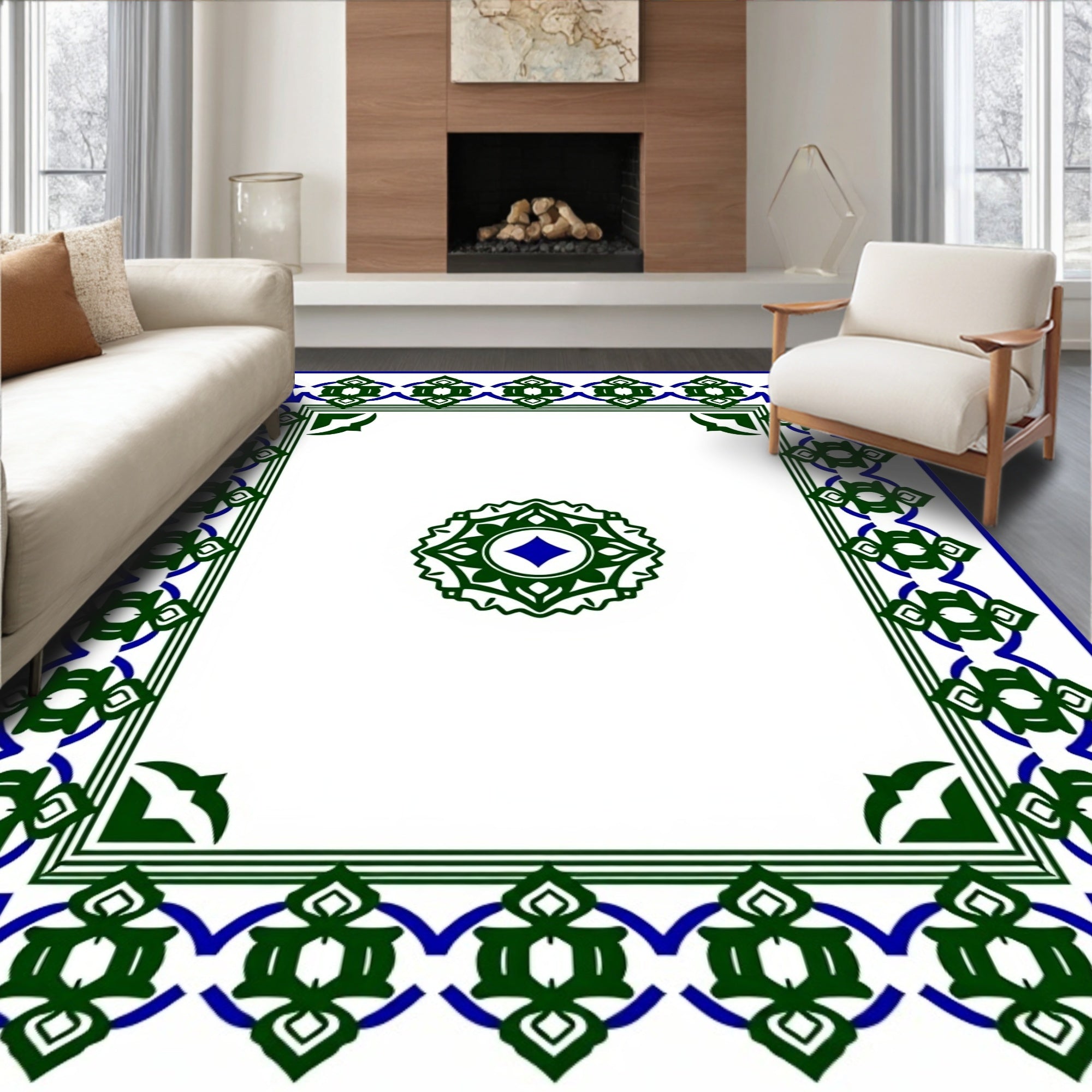 Green Blue Op Art Geometric Pattern Rug
