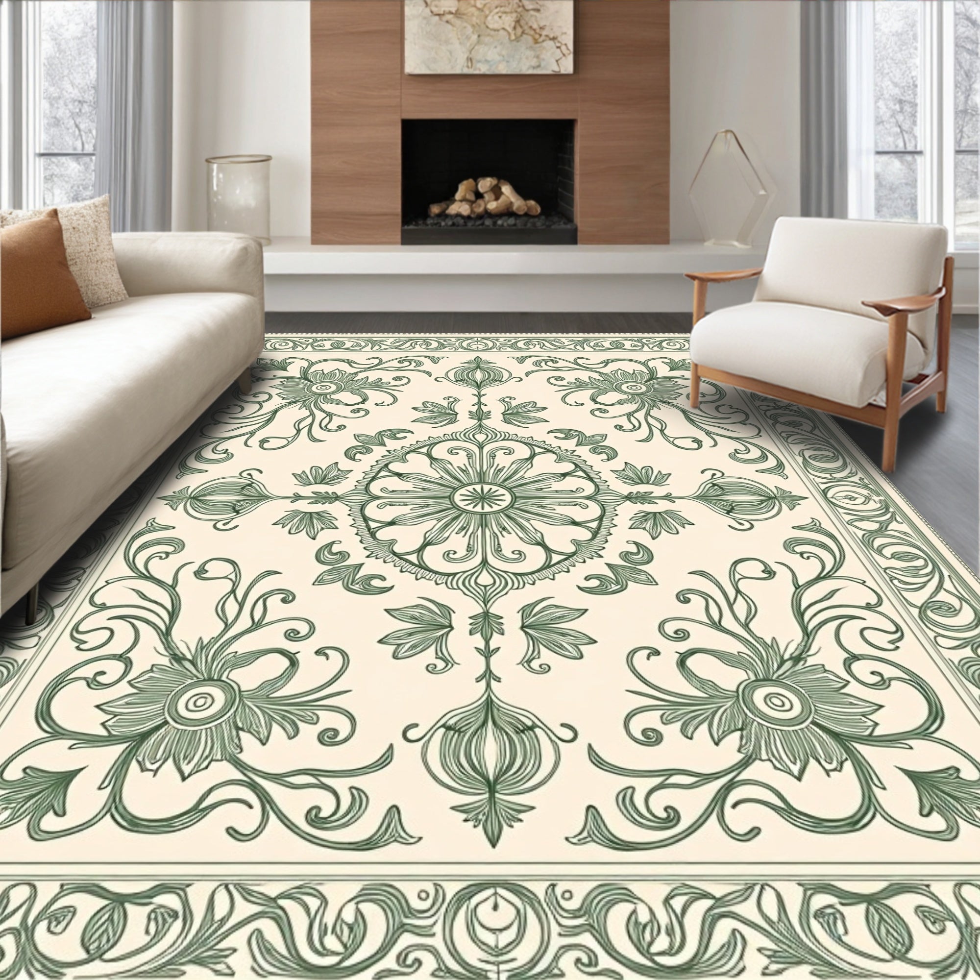 Ornate Floral Scrollwork Pattern Rug