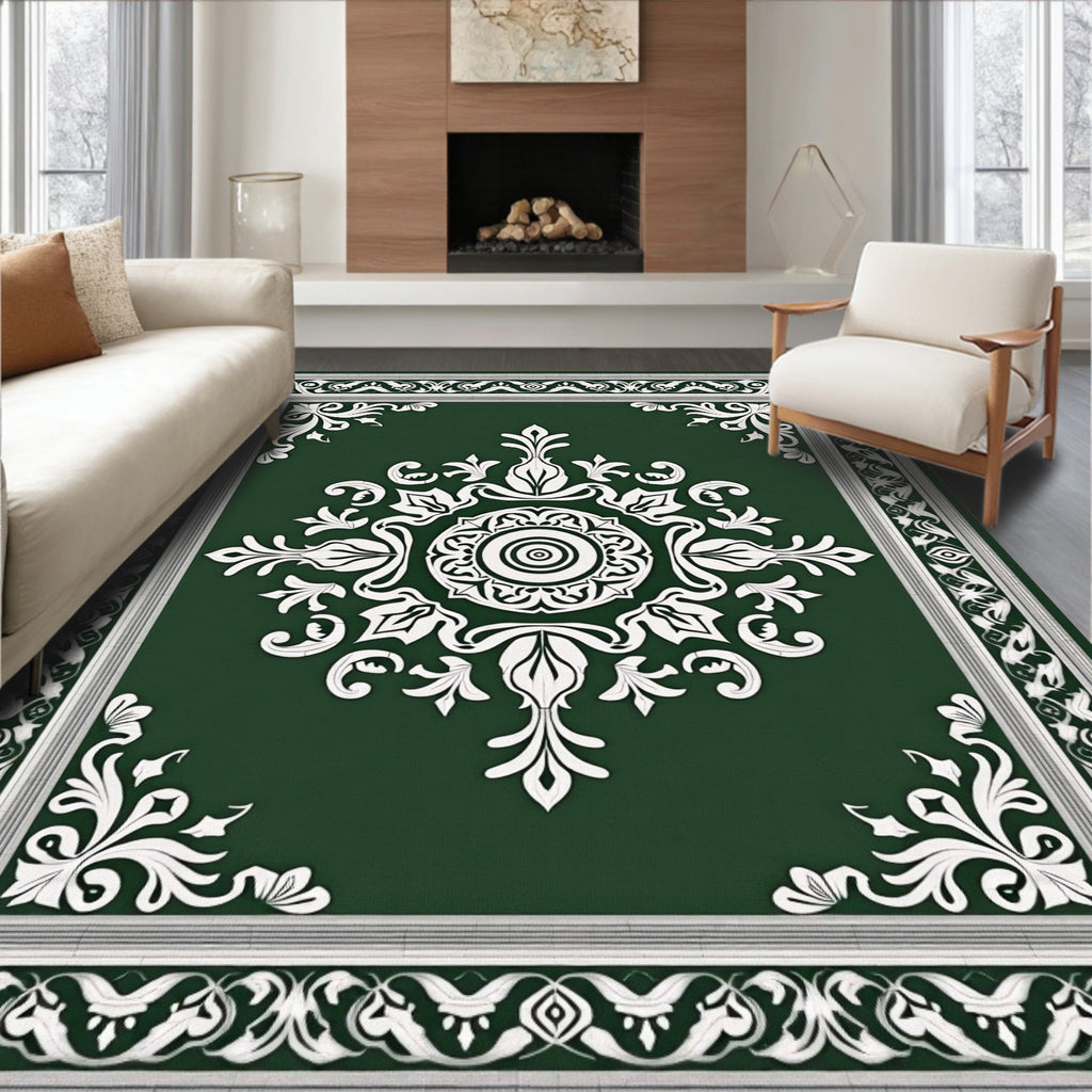Emerald Green Floral Medallion Rug