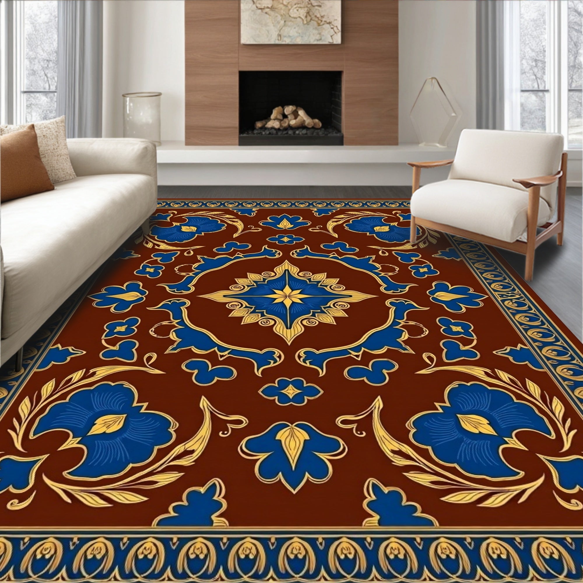 Rich Floral Medallion And Border Design Rug