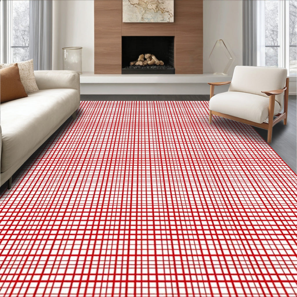 Bold Red Plaid Grid Pattern Rug