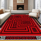 Red Black Maze With Intricate Patterns Rug