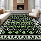 Art Nouveau Black Green Floral Pattern Rug