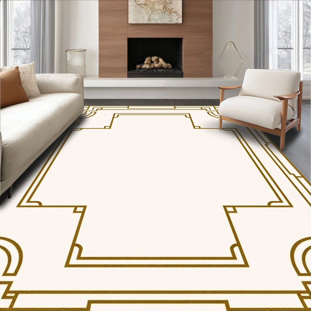 Gold Art Deco Geometric Frame Rug