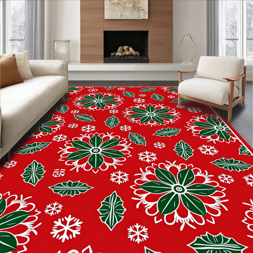 Crimson Holly Snowflake Medallion Rug