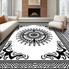 Bold Black White Geometric Mandala Rug