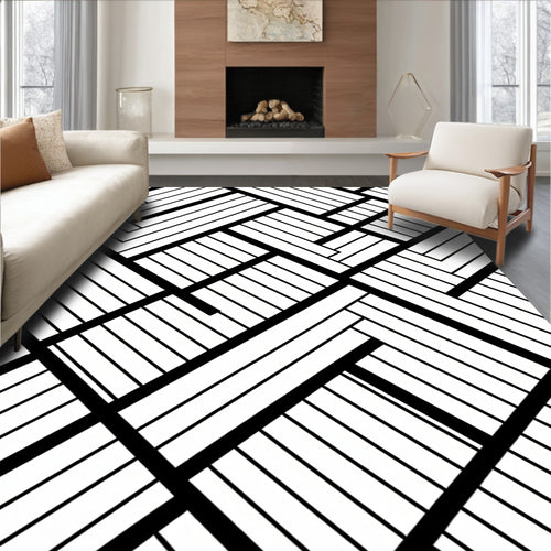 Abstract Black White Geometric Pattern Rug