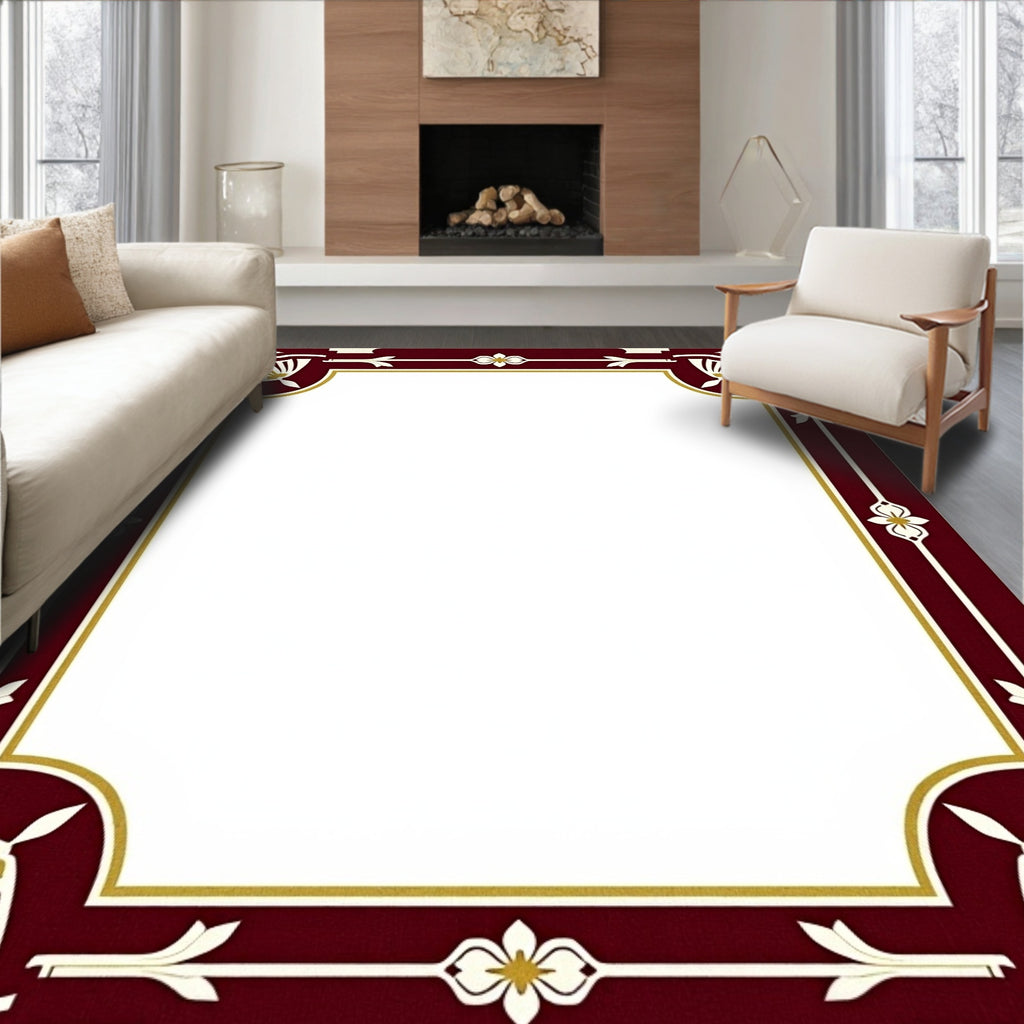 Ornate Burgundy Gold Geometric Flowers Rug