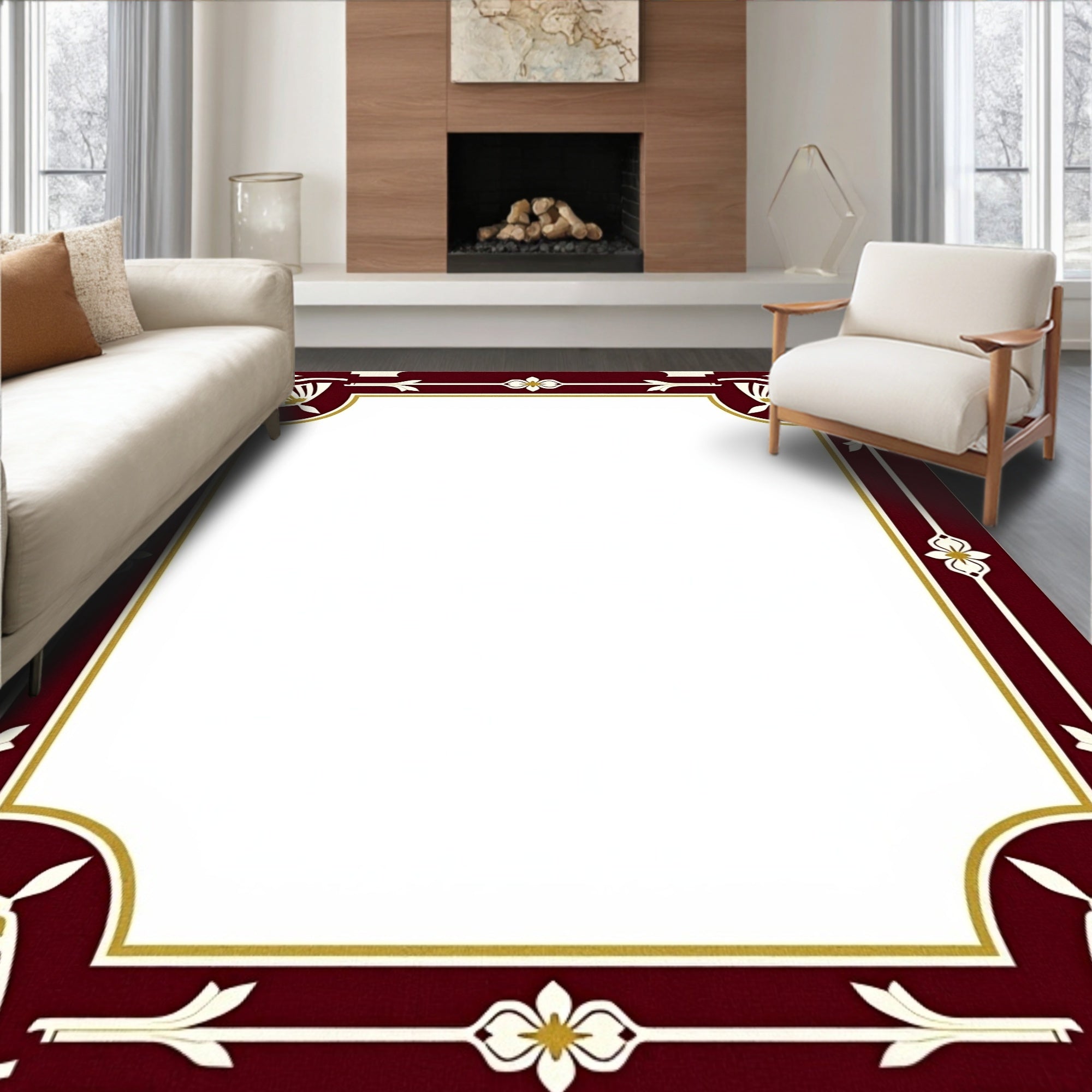 Ornate Burgundy Gold Geometric Flowers Rug