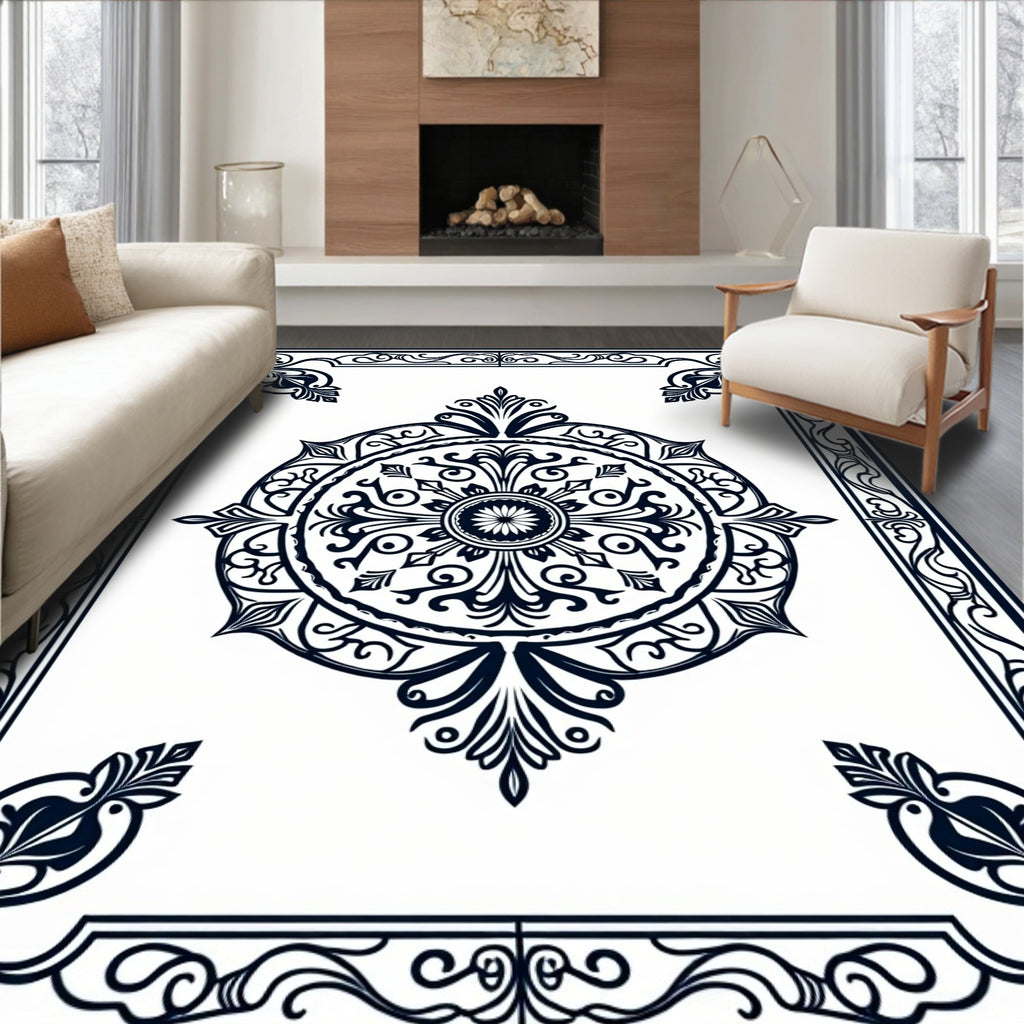 Classic Medallion Scroll Border Design Rug