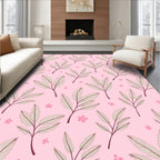 Delicate Pink Floral Leaf Pattern Rug