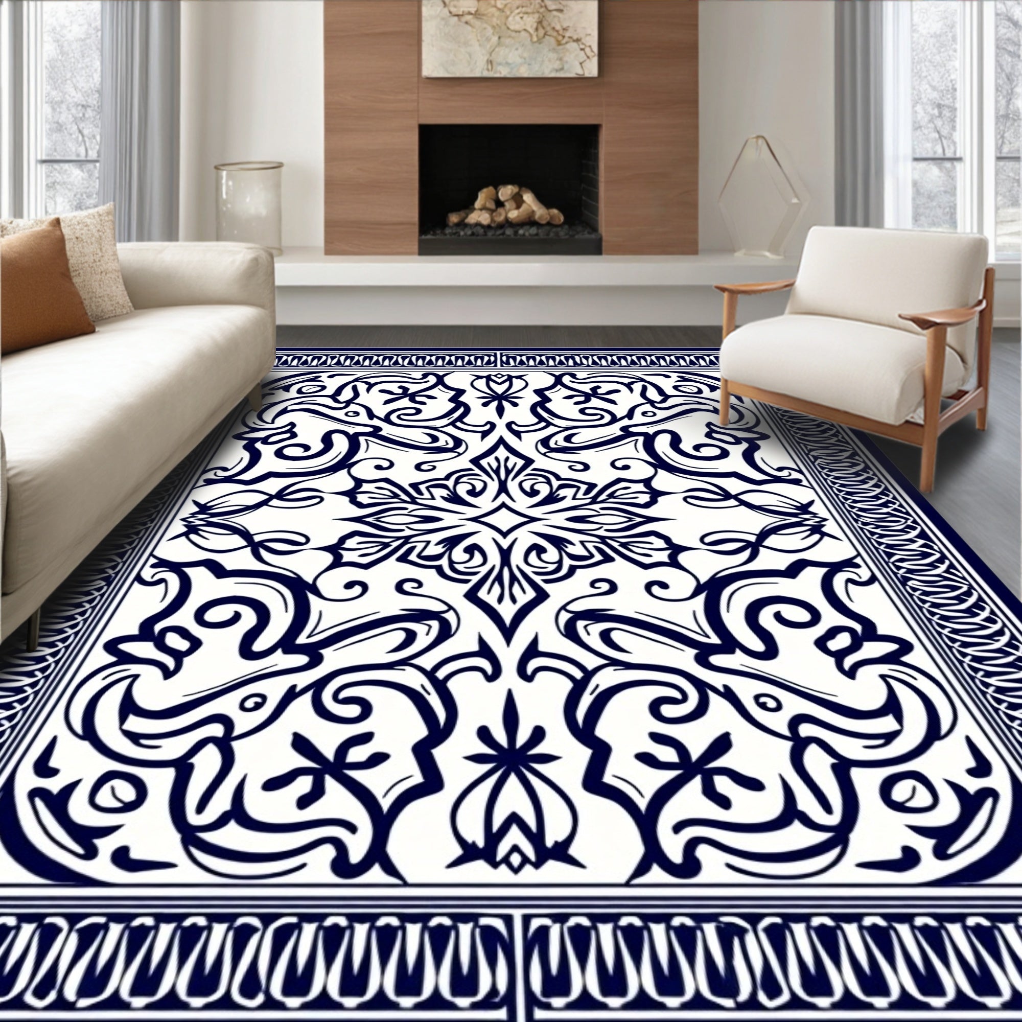 Classic Scrollwork Floral Pattern Rug