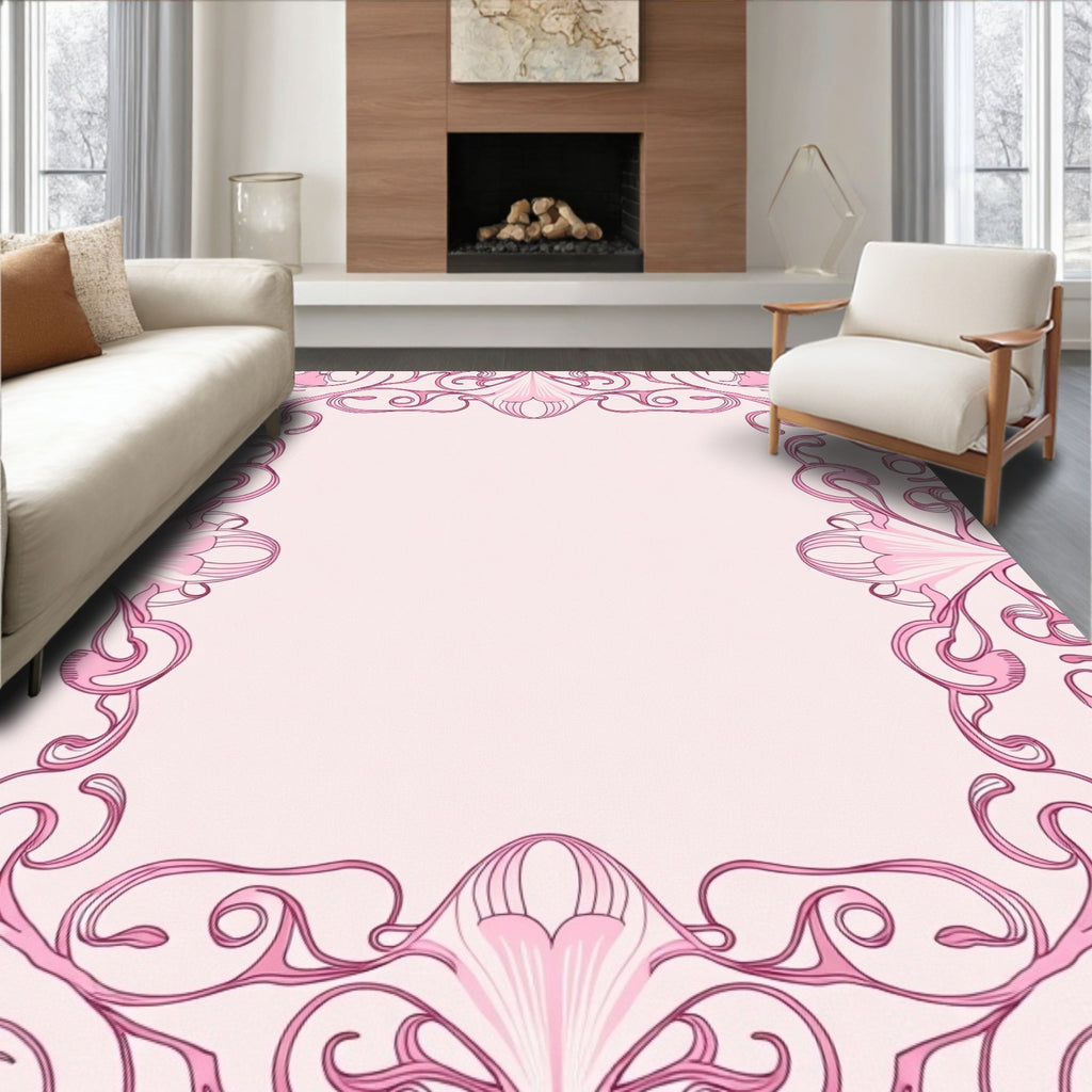 Pink Art Nouveau Flourishes Rug