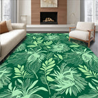 Light Green Tropical Leaf Pattern Rug