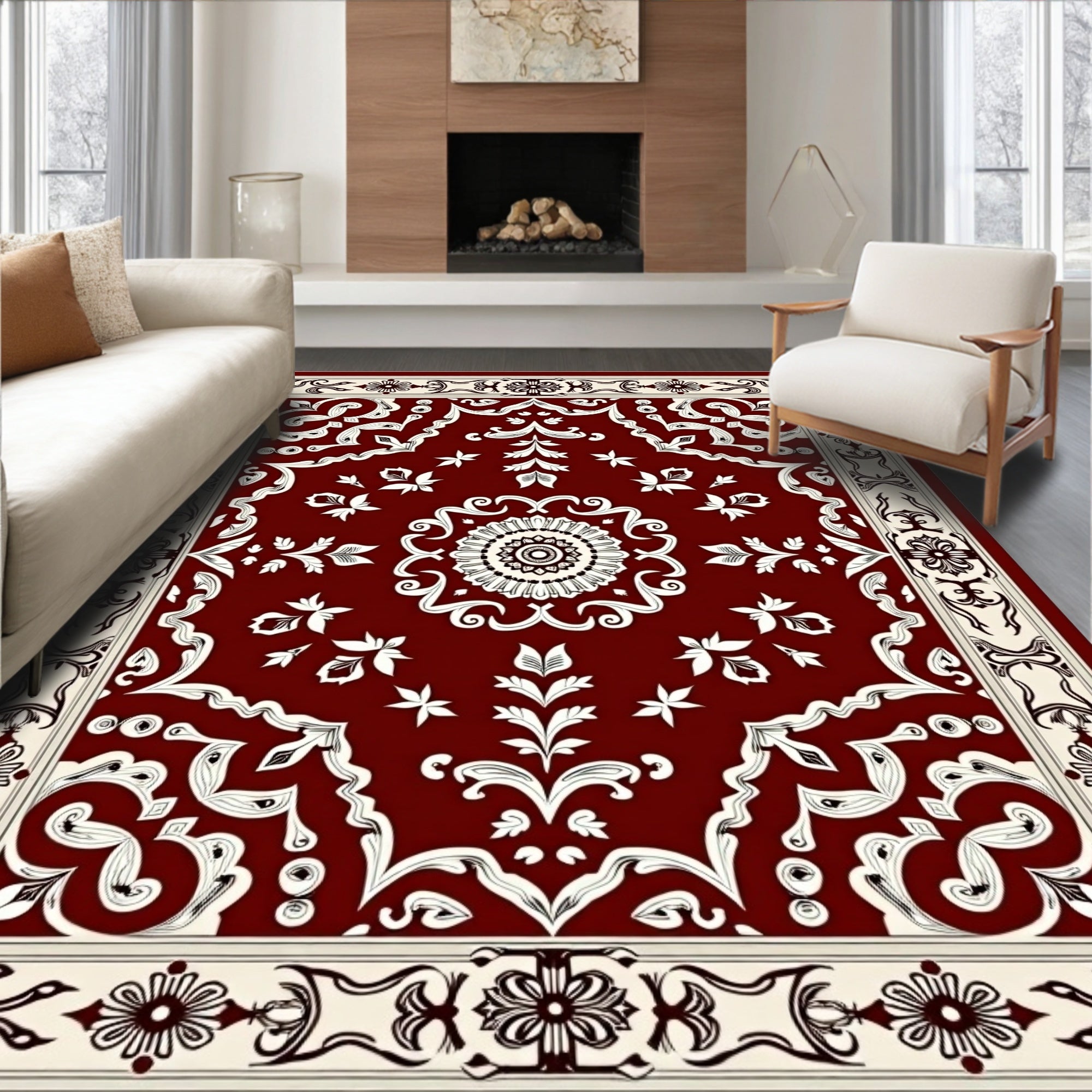 Classic Red Floral Intricate Border Rug