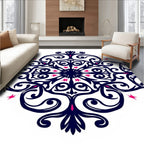 Intricate Deep Blue Floral Scrollwork Rug