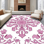 Pink Floral Centerpiece Damask Design Rug