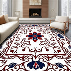 Classic Red Blue Floral Pattern Rug