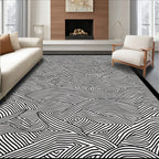 Graphic Black White Winding Lines Rug