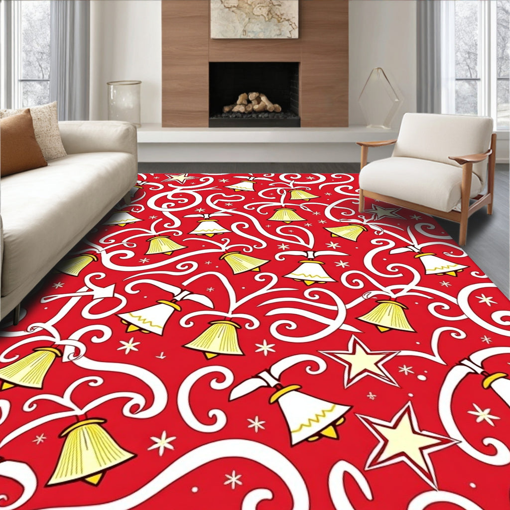 Holiday Bell Star Swirl Red Rug