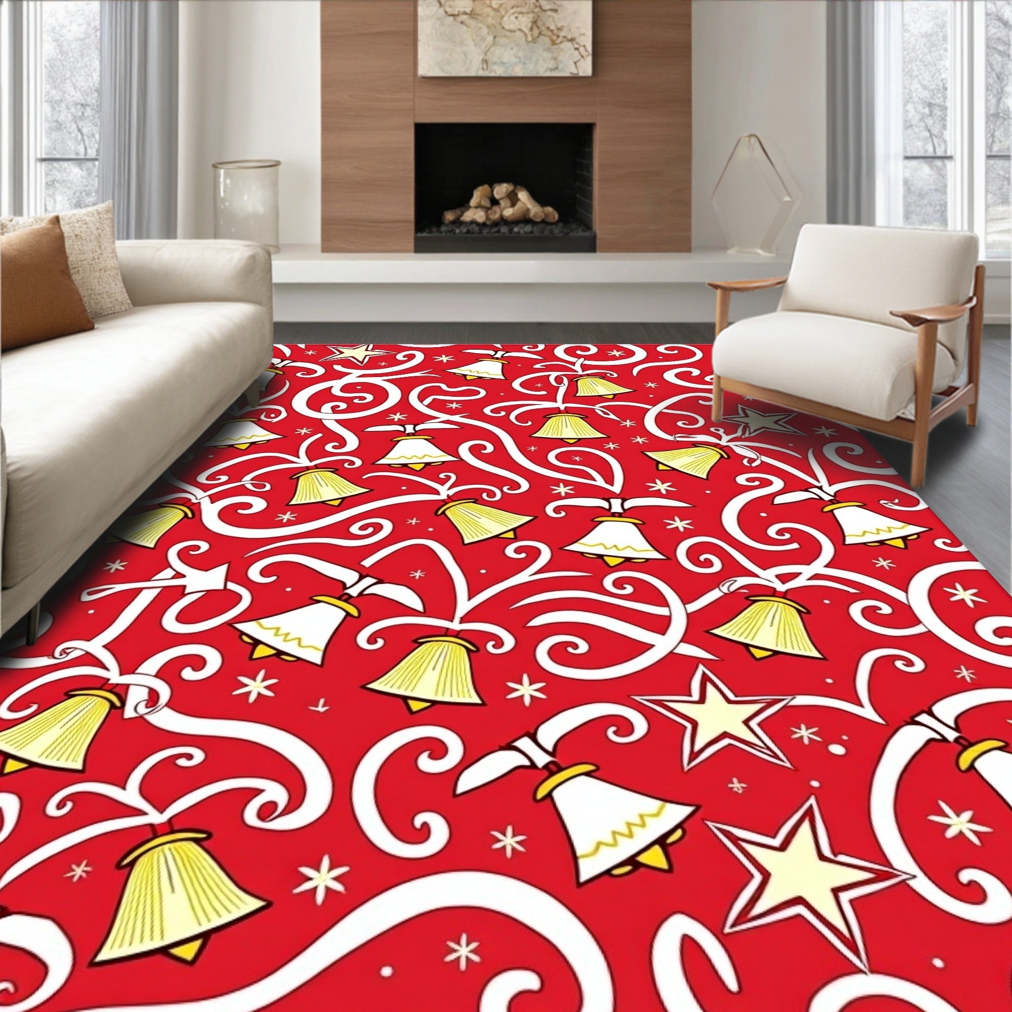 Holiday Bell Star Swirl Red Rug