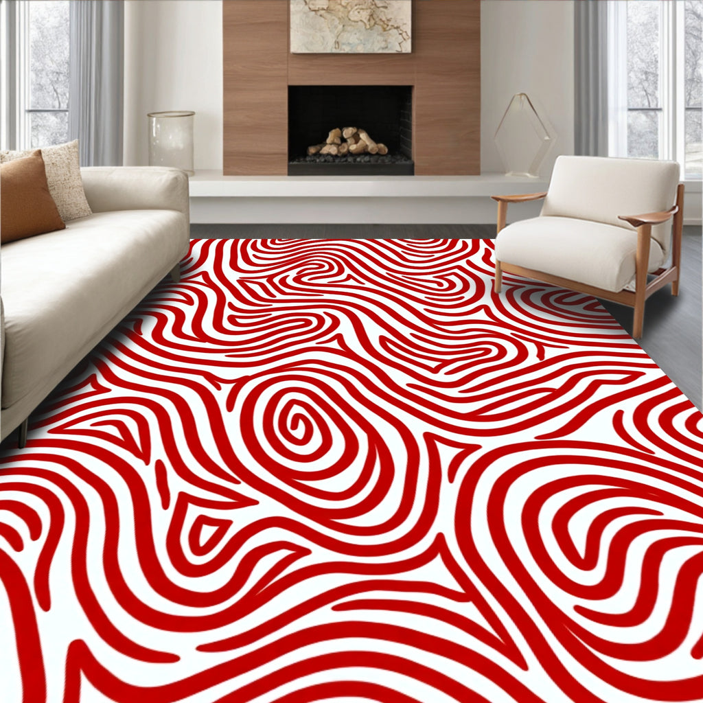 Red Swirling Lines Abstract Rug