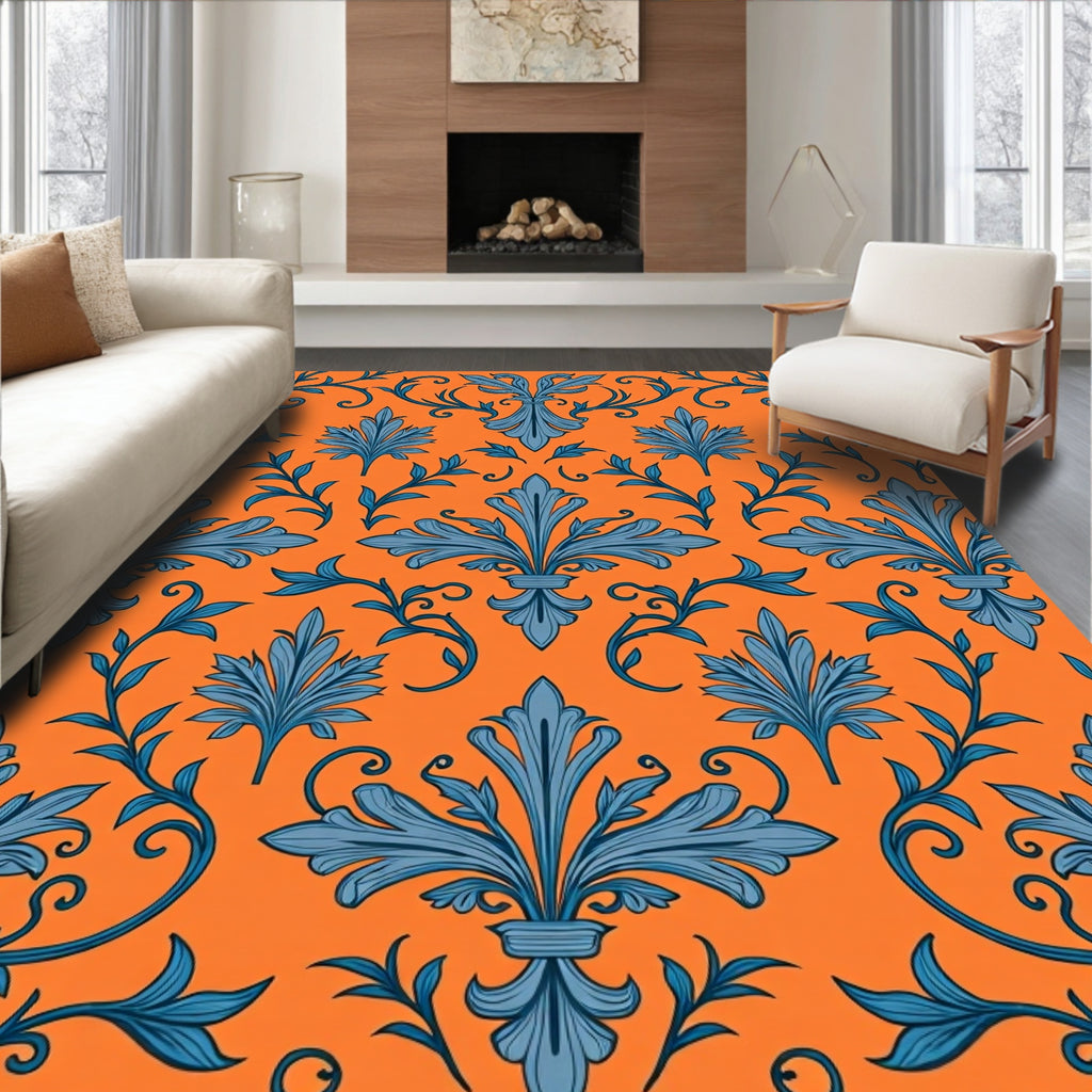 Ornate Blue Fleur-de-lis Pattern Rug