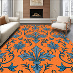 Ornate Blue Fleur-de-lis Pattern Rug