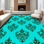 Classic Teal Black Damask Pattern Rug